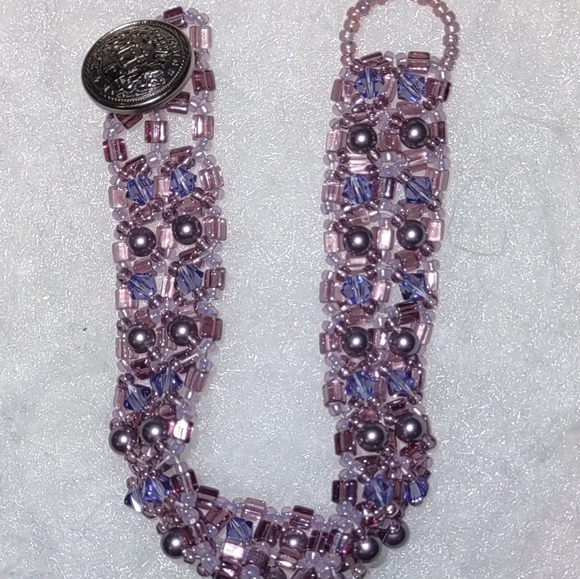 Woven Plum Colored Beaded Petite Bracelet - Picture 5 of 5